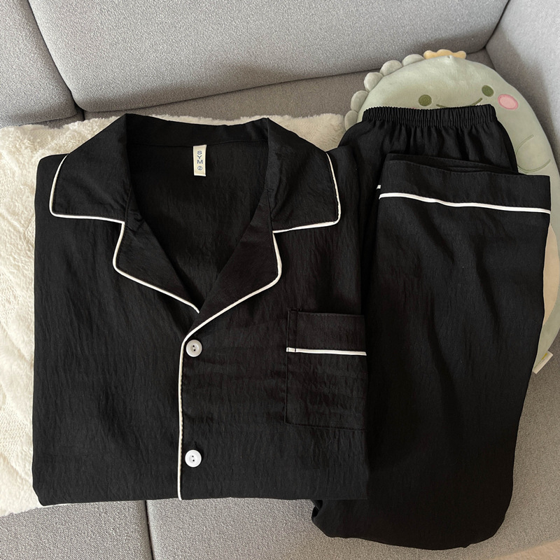 宝蓝格子HelloKitty纯棉纱布情侣睡衣女春秋款长袖男士家居服夏季|undefined