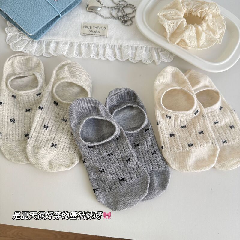Spring and summer new mesh small bow invisible socks wholesale boneless Joker Korean Dongdaemun boat socks thin