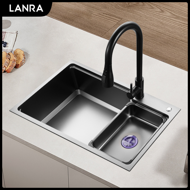 7545 Stainless Steel Nano Hand Stretch Sink Taichung Side Drainage Sink Single Harbor Black Large Single Sink