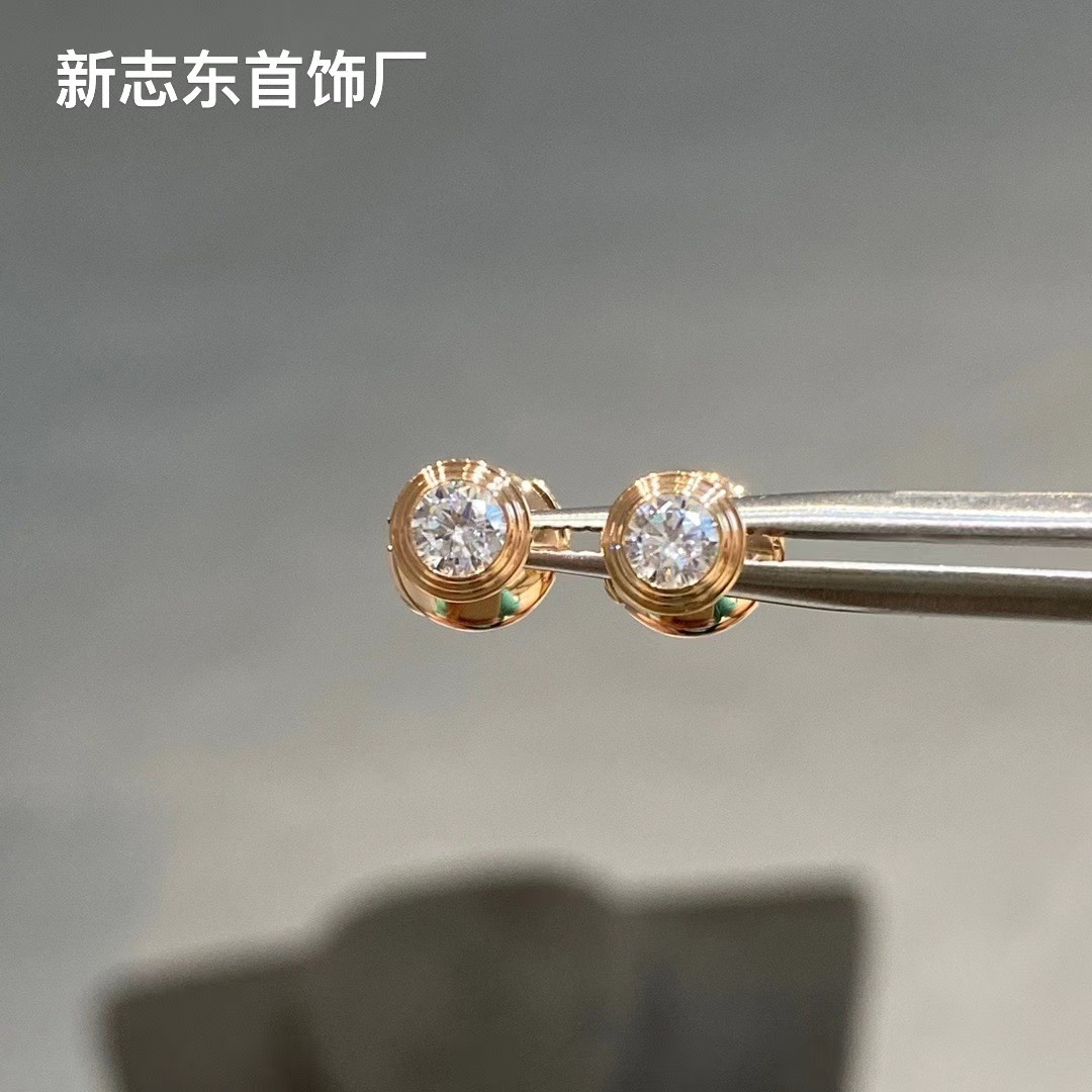 卡家經典單鑽耳釘厚鍍18K金一顆鑽飛碟耳飾精工高版本泡泡飾品女