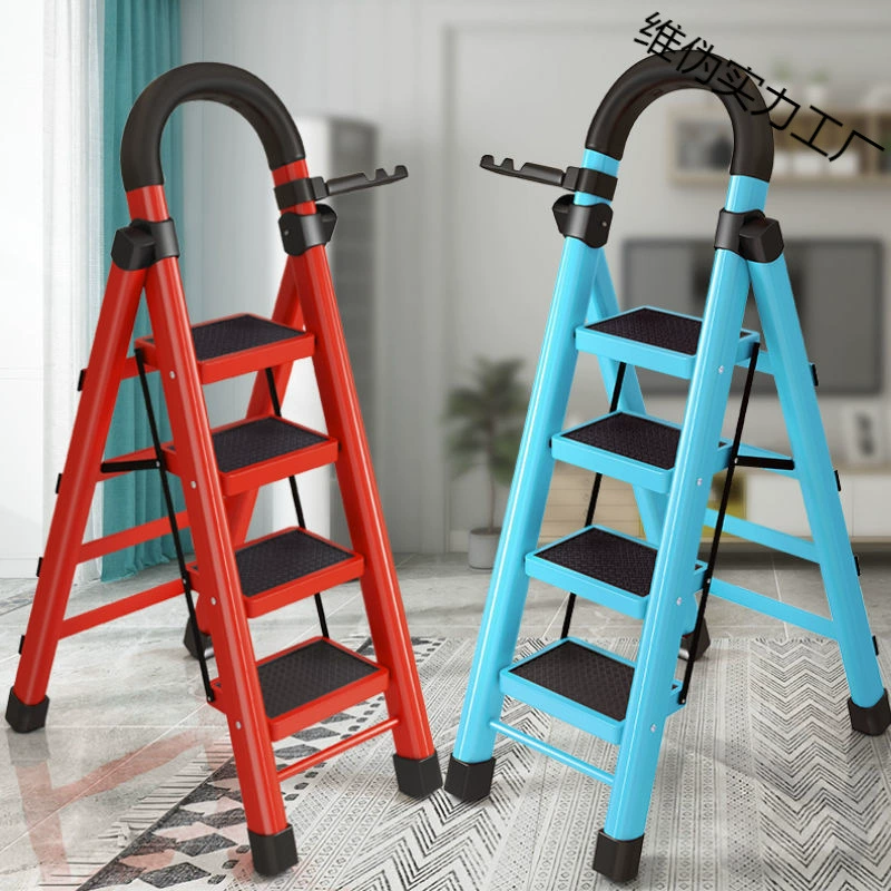 Ladder household folding ladder thickened carbon steel herringbone ladder mobile staircase telescopic step ladder multifunctional indoor ladder 12