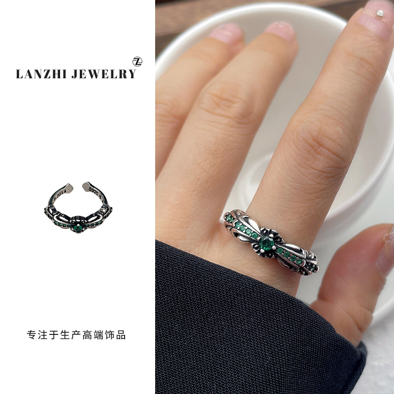 Lan Zhi 925 anillo de plata esterlina personalidad punk exagerado diseño joyería hip hop anillo abierto no desvanecimiento nicho