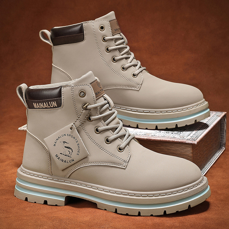 Bequeme Herren Arbeitsstiefel Im Retro-Stil - Hohe Plateau Sneaker Boots In Sandfarben, Parfait Pour Un Look Lässigen Im Alltag_voghion.com