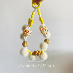毛絨少女心手繪珠彩色串珠手機鏈手機繩背包掛繩創意CCD掛件裝飾
