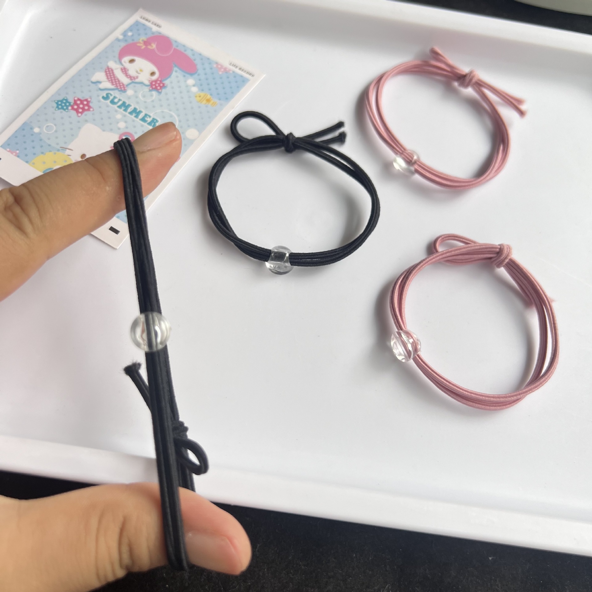 小白扣發繩卡通可愛少女ins甜美學生情侶皮筋黑色百搭扎頭髮發圈