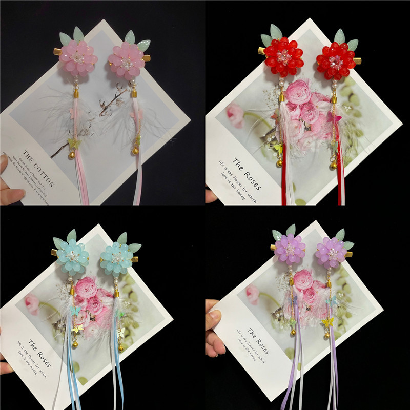 Children's Hairpin Ancient Style Tassel Little Girl Flower Pendant Clip Hanfu Accessory Super Fairy Children's Jewelry