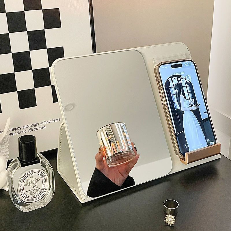 Inswind espejo plegable soporte de teléfono móvil espejo de maquillaje dormitorio de estudiantes de escritorio espejo de vestir viaje portátil