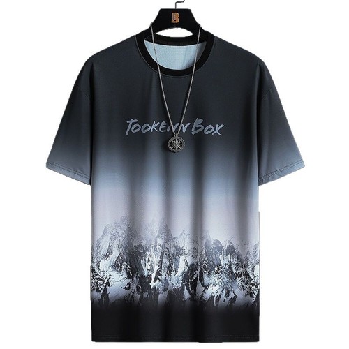 Slim-fit loose summer ice silk men's short-sleeve t-shirt, trendy and stylish for youth, versatile and chic, gradient t-shirt top
