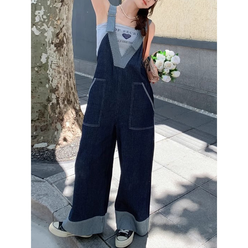休闲时尚条纹牛仔背带裤女夏2025新款学院风减龄慵懒风超火连衣裤|undefined