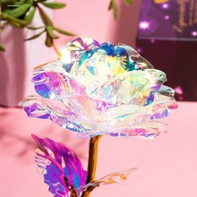 彩色水晶金箔花玫瑰花束家具客厅装饰情人节礼物拍照道具
