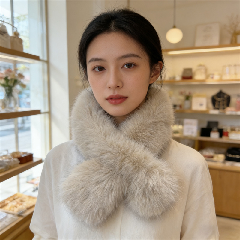 Otoño y invierno calentamiento espeso bufandas de peluche imitación de zorro damas simple chal versátil cuello al por mayor