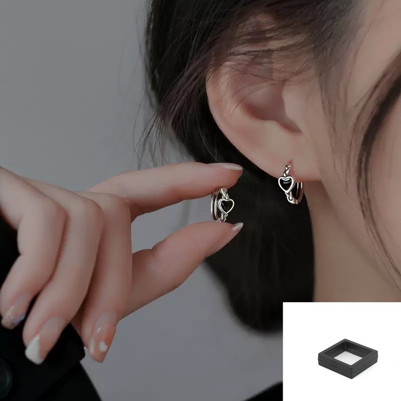 타이 실버 얼룩진 하트 모양 귀걸이 + PE 필름 상자