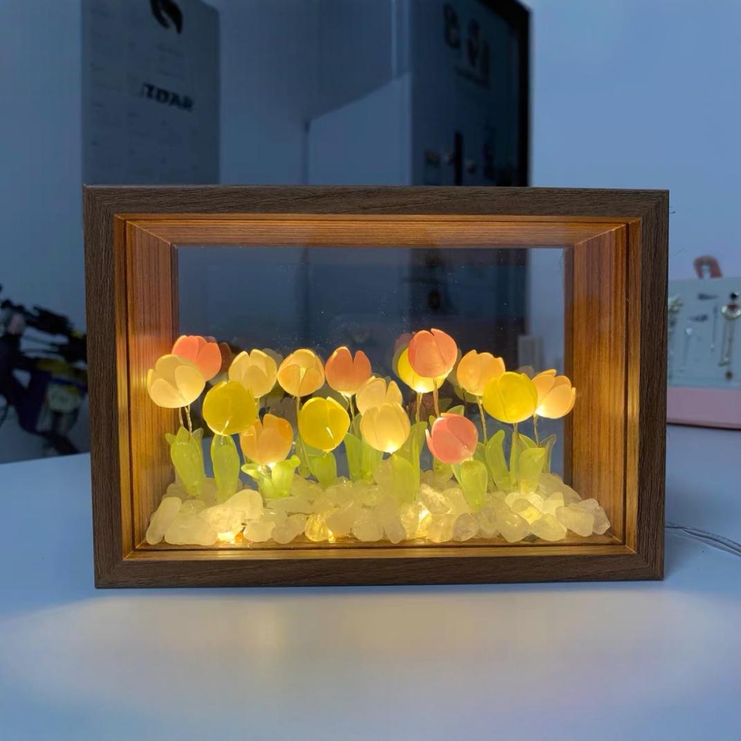 Tulipanos de contracción térmica marco decoración de decoración de luces nocturnas DIY paquete de materiales regalo creativo para amigos del Festival del Medio Otoño