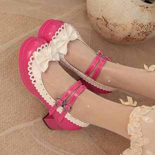 25 Medium Heel Bow Cross Strap Princess Shoes for Girls Soft Girl Loli Lolita Lolita Student Thick Heel Single