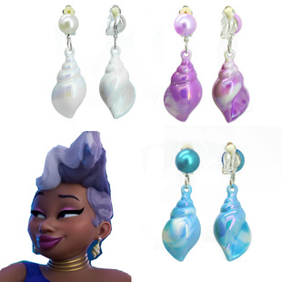 New Arrival The Little Mermaid Ariel Conch Earrings Stud Ear Clip Piercing-free Octopus Queen Ursula