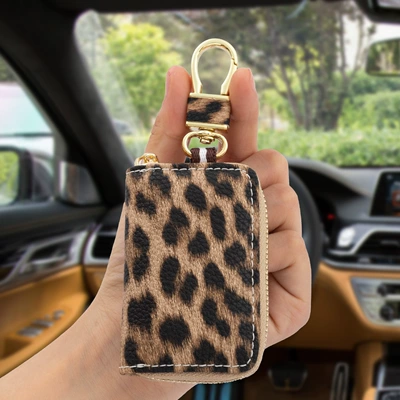 Cross-Border Hot-Selling Leopard Print Leather Universal Car Key Bag Multi-Function Window Car Key Bag Zipper Protective Cover (Car key bag) - leopard-print-all-inclusive-key-bag