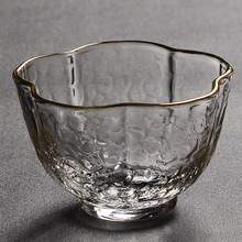 批发日式锤纹玻璃品茗杯描金水晶透明功夫茶具套装家用主人小茶杯