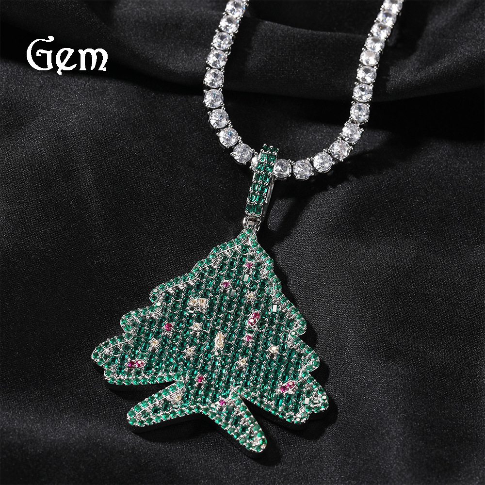 Collana con ciondolo a forma di albero di Natale con zirconi in rame esclusivo Hip Hop Winter, accessori per gioielli dall'atmosfera unica_voghion.com