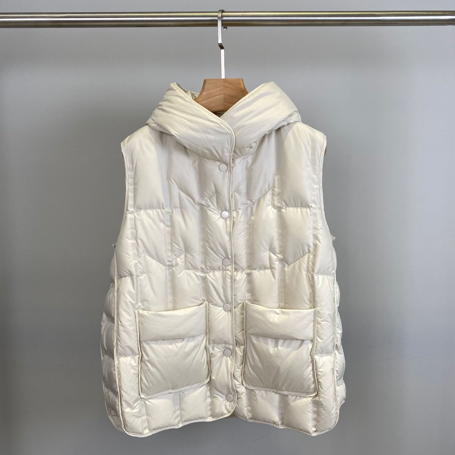 Japanese Style Down Vest For Women, Lightweight White Duck Down Jacket, Hooded, Fashionable And Versatile Vest Jacket