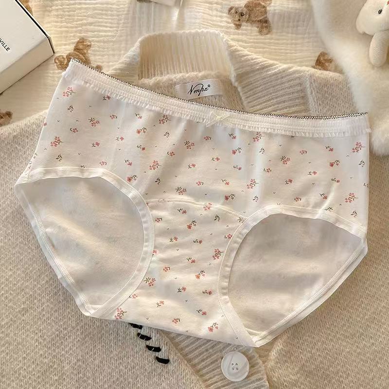 复古碎花纯棉内裤女生10A抑菌全棉加长裆少女中腰包臀女士三角裤|undefined
