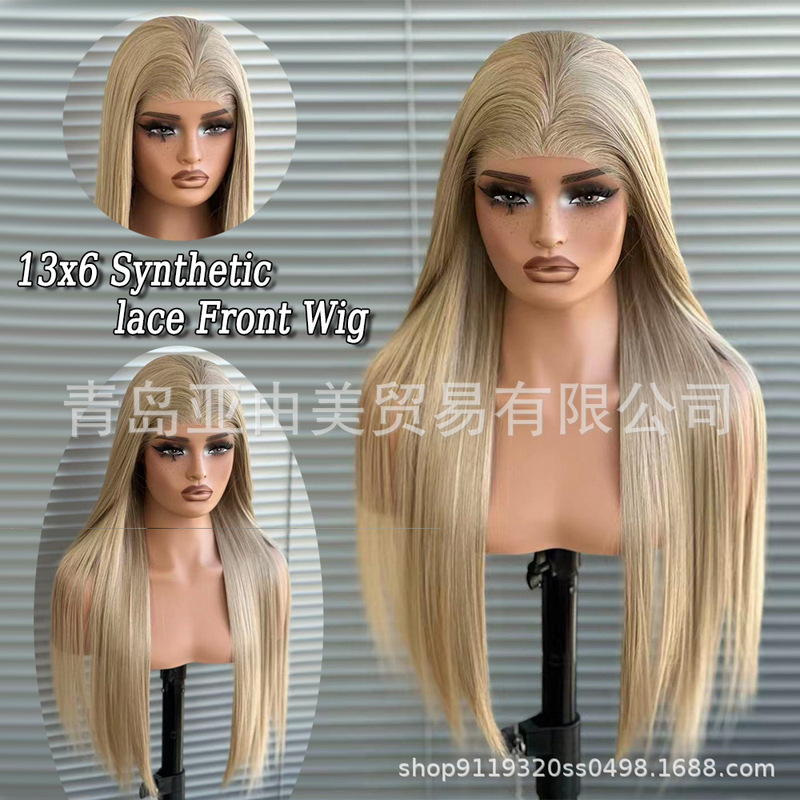 Amazon European and American wig clearance sale: light blonde straight hair lace front wig with breathable inner net, special price clearance, in stock