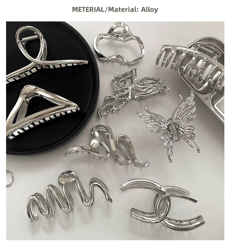 Fermaglio per capelli in metallo argentato Fermaglio per capelli a disco Grande volume per capelli Fermaglio per squalo di alta qualità Accessori per capelli coreani Copricapo Fermaglio per capelli per donne_voghion.com