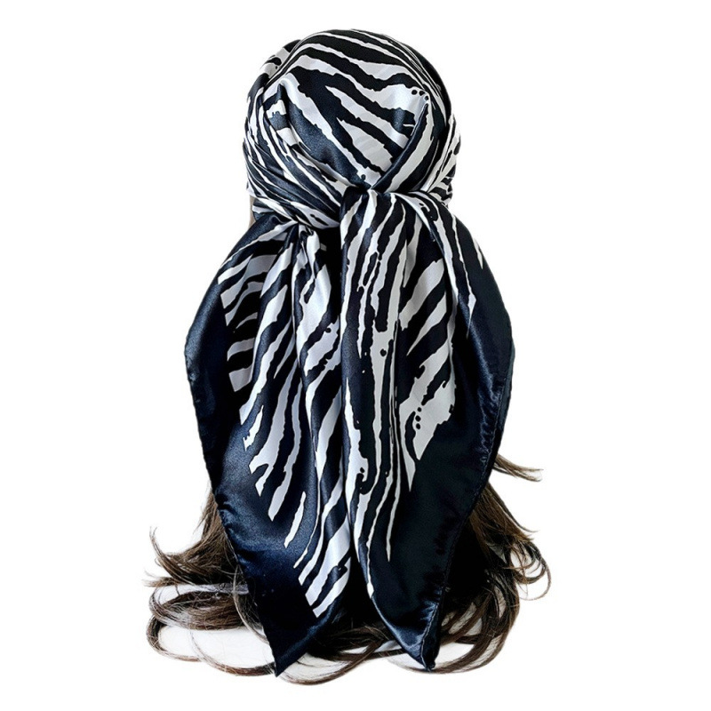 Lenço de seda com estampa de zebra de 90 cm, estilo europeu/americano, para usar com bolsa, lenço de cabeça, xale, imitação de seda acetinada, lenço quadrado estampado para mulheres._voghion.com