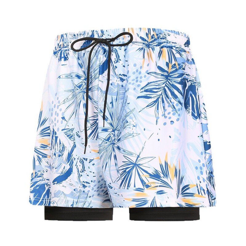 Factory supply swimming trunks men's boxer five-cent swimsuit suit plus size anti-embarrassment double-layer professional beach adult