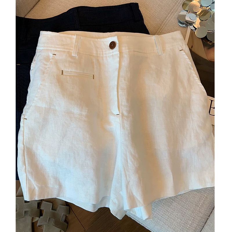 Old Money Style Woven Pocket White Ramie Shorts for Women, 2026 Summer New Vintage Wide-Leg Pants for Petite Figures Old Money Style Woven Pocket White Ramie Shorts for Women, 2026 Summer New Vintage Wide-Leg Pants for Petite Figures