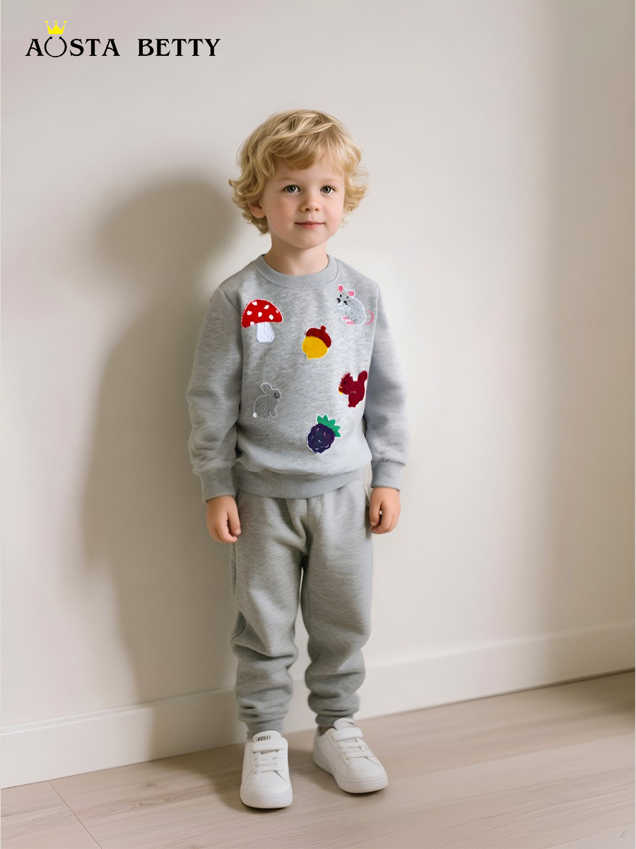 Sudadera de otoño para niños, estilo europeo y americano, con bordado de animales, suéter de punto de algodón para niños pequeños, venta al por mayor. image 1