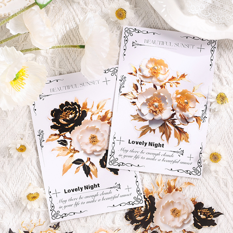 Flores en florecimiento transparentes pegatinas PET impermeables bolsas diy diario pegatinas decorativas pegatinas florales retro