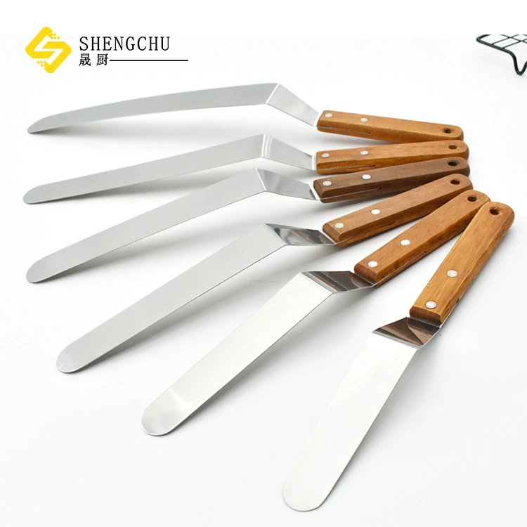 Кухонный шлифовальный нож для торта с arc-shaped деревянной ручкой из нержавеющей стали размером 6–12 дюймов, декоративная лопатка-скребок для выпечки