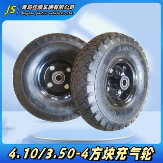 10寸两轮手推车货仓车脚轮加厚4.10/3.50-4方块花耐磨黑色充气轮