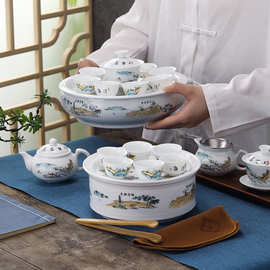 整套羊脂玉白瓷 简约家用陶瓷泡茶功夫茶具套装 茶盘茶壶盖碗茶杯