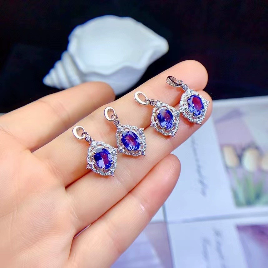 925 серебряный инкрустированный натуральный танзанит кулон простой модный горячий распродажа главный камень 6*8 женщин