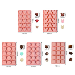 15-hole Mickey Square Strawberry Heart-shaped Round Series Household Ice Chocolate Supplementary Food Making Silicone Mold