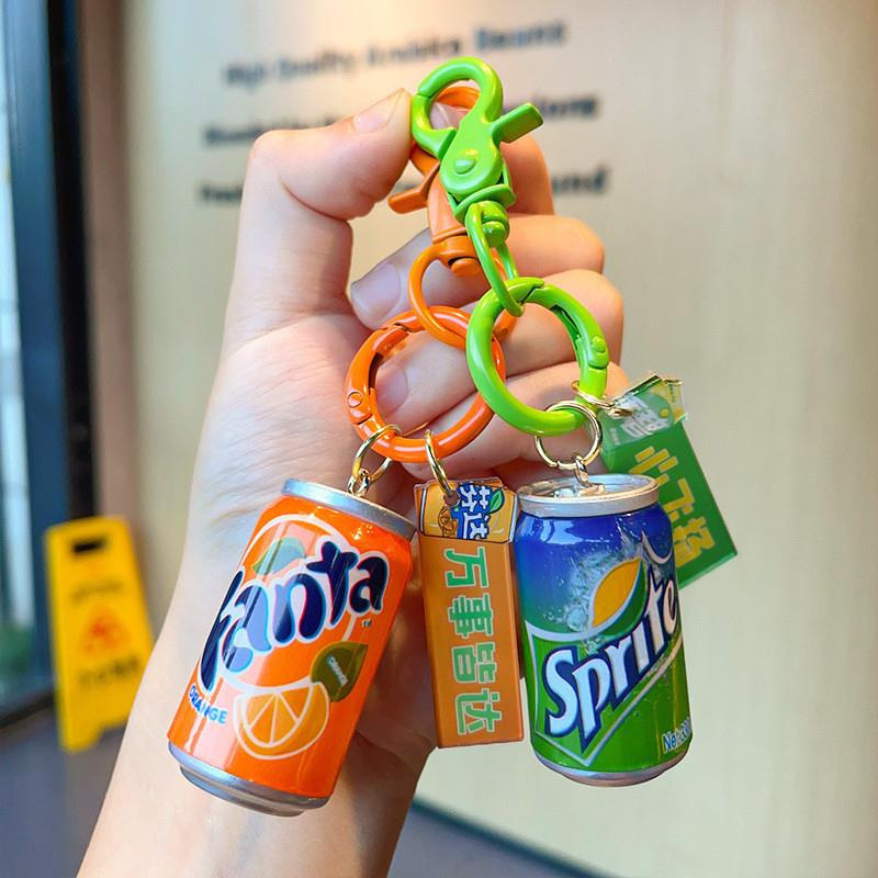 New Simulation Mini Can Keychain Coke Sprite Keychain Couple Coffee Keychain