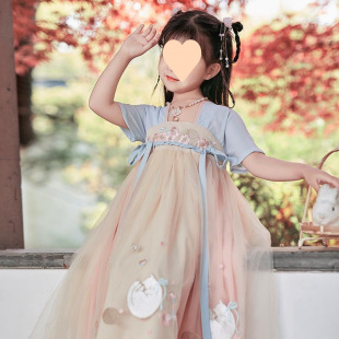 Hanfu Girl's Summer Short-Sleeved Ancient Costume Baby Chinese Style Fairy Dress Children's Fairy Ancient Style Tang Suit