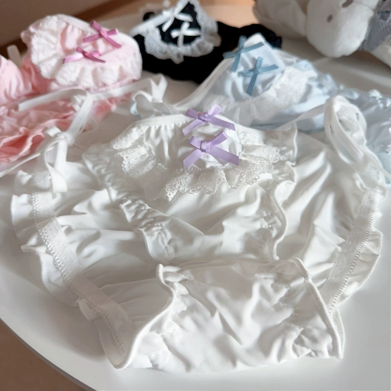 Lolita maid underwear set, women's ice-silk & lace, nylon with cotton crotch, one size