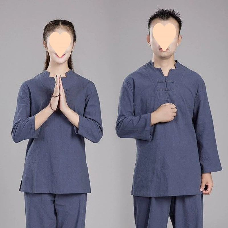 Буддийская одежда мирянина, костюм из хлопка и льна, пуловер, чайный костюм для медитации, рукава три четверти, весенне-летняя рабочая одежда с рукавами девять четвертей для здоровья