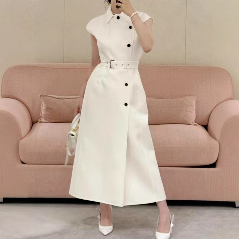 25 Early Autumn New Style Low-Key Simple Long Vest Dress Women's Lapel Waist Pleated A-Line Sleeveless Vest Dress 25 Early Autumn New Style Low-Key Simple Long Vest Dress Women's Lapel Waist Pleated A-Line Sleeveless Vest Dress
