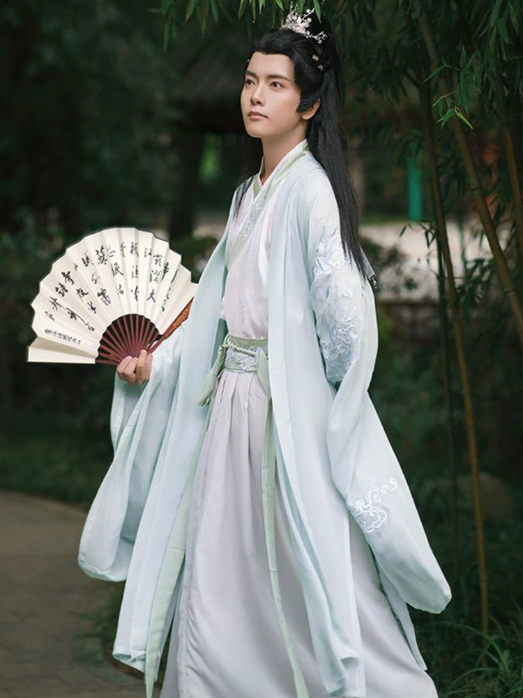 Оригинальный Hanfu мужской костюм 2025 новый стиль Wei и Jin кросс-шея талия-длиной большой рукав рубашка свежий и элегантный сказочный костюм древний мужской