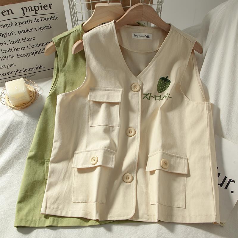 Korean Style Loose Casual Versatile Vest Vest for Women Spring and Autumn New Embroidered Sleeveless British Style Spring and Summer Tops and Jackets