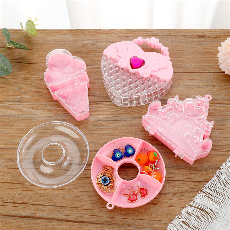 Cute Pink Transparent Cartoon Ice Cream Jewelry Storage Box display picture 1