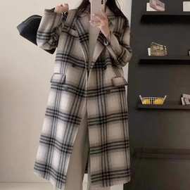 格子双面羊绒大衣女长款2025新款秋冬韩版宽松高级感羊毛呢外套