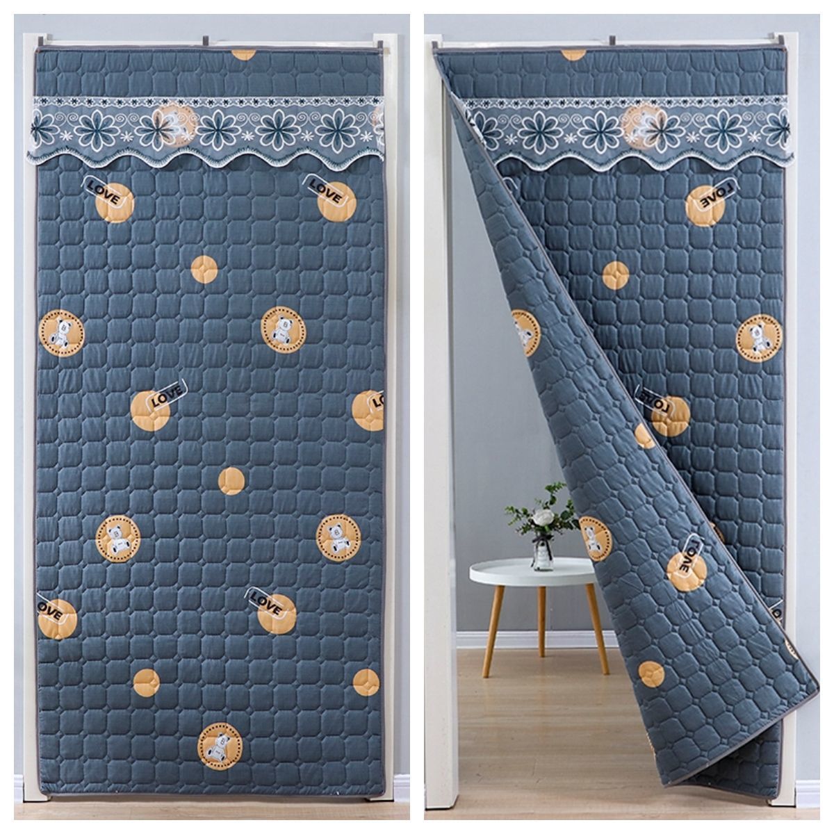 Cotton Door Curtain for Winter Home Use, Windproof, Thickened, Cold-Proof, Warm, Wind-Blocking, Air-Conditioning Quilted Partition Hanging Curtain, Thermal Insulation, Soundproof Curtain