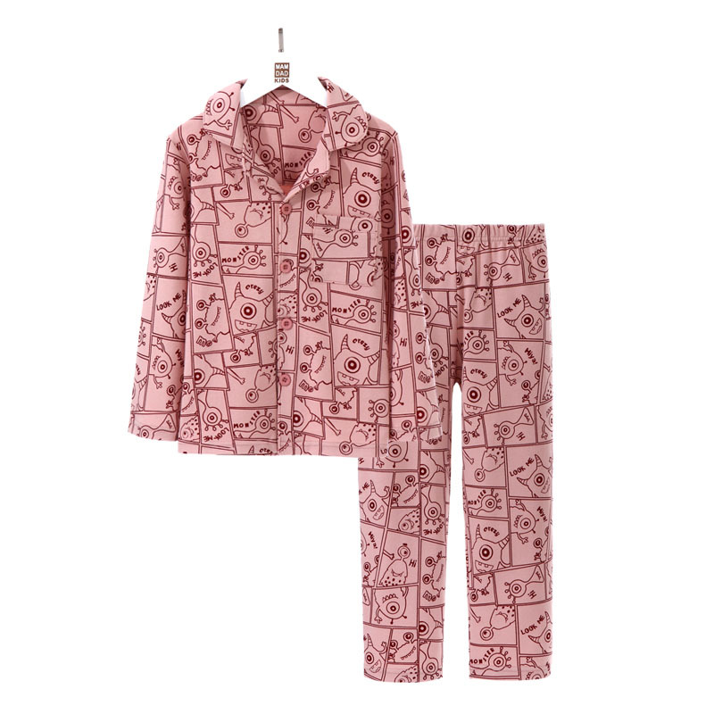 어린이 홈 의류 면화 및 양모 세트 클래스 A 부모-자식 봄과 가을 몬스터 파자마 세트 남성과 여성의 중간 및 큰 어린이 348 에어컨 세트