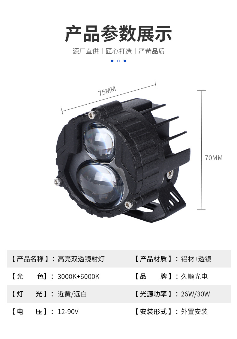 Dual Lens Headlights for Motorcycles and Electric Vehicles, Led External Front Lights, Euro Truck Modification Lights