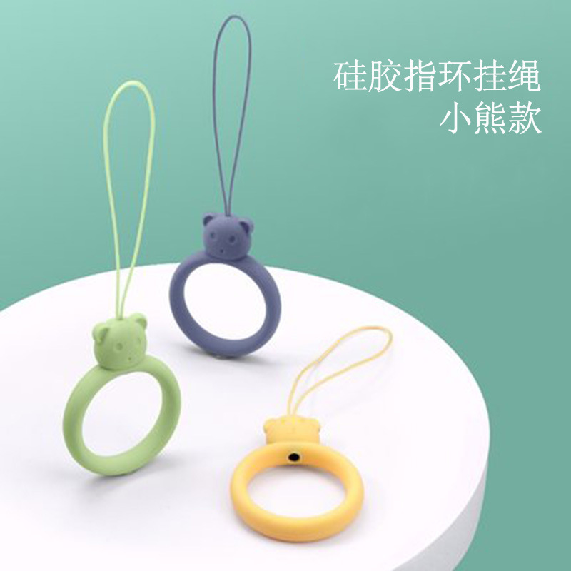 硅胶指环卡通小熊液态手机挂绳耳机套U盘短款挂件暧手宝挂绳直销