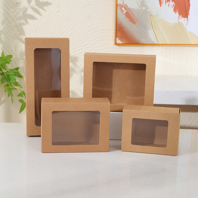 Caja de papel kraft simple de color sólido nuevo medio transparente caja de colección de reliquias culturales regalo de dulces caja de regalo de vacaciones